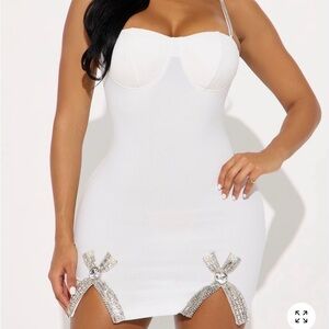 Fashion Nova White Strap Mini Dress with Rhinestone Accents